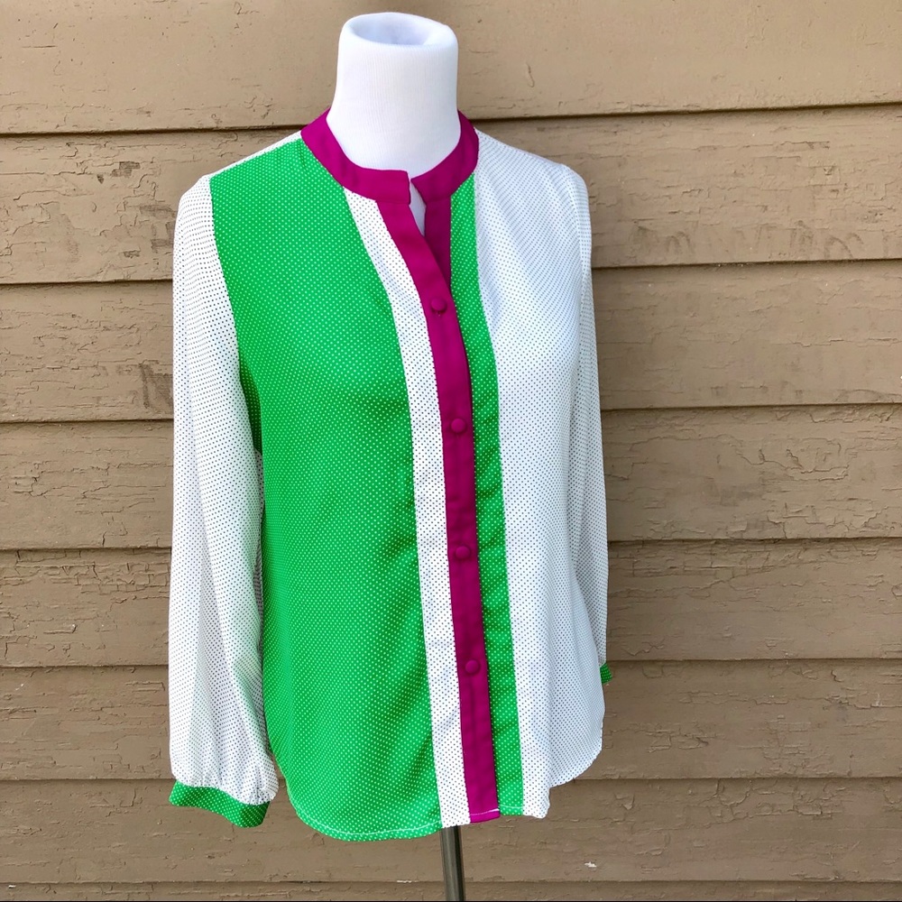 ☀️☀️☀️ 4/$20 Trisha Tyler mini polka dot green/purple top